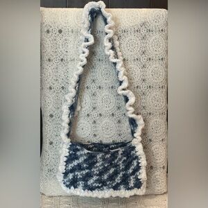 Blue and White Crochet Shoulder Bag